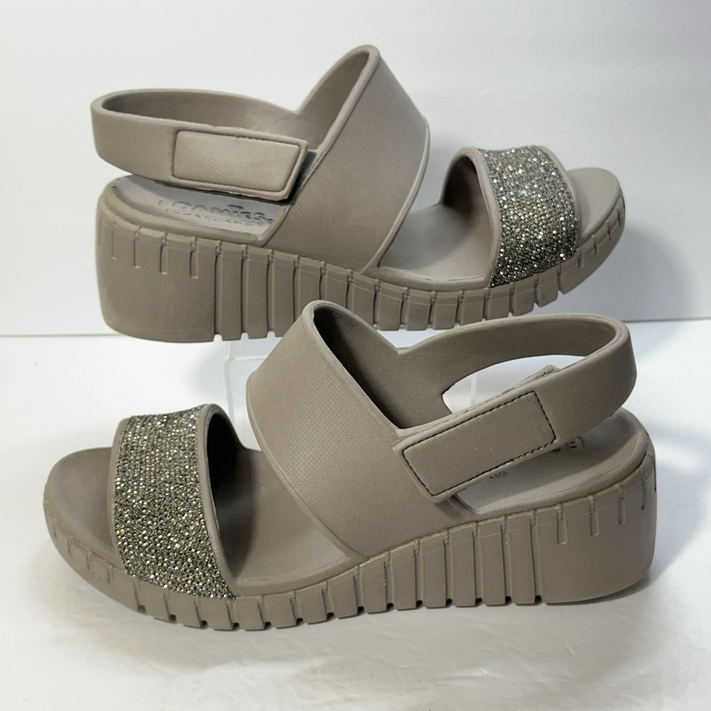 Skechers Foamies Womens Sandals Pier Ave Dark Taupe Wedge Rhinestones Bling 11M